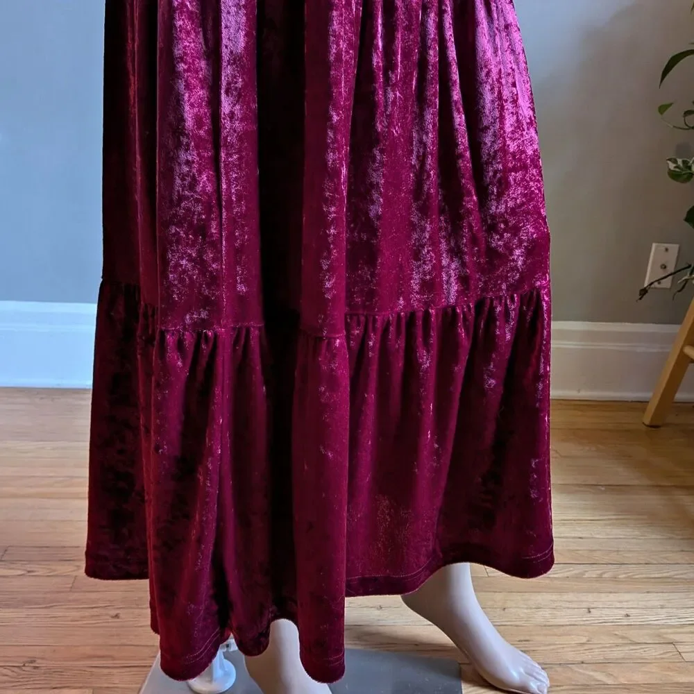 Vintage 90s Teddi Velvet Midi Skirt Tiered Prairie Whimsigoth Autumn Size M